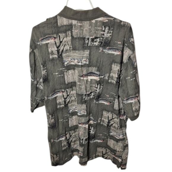 Vintage Puritan Men's Large Green/ Brown Trout Fish Dad Outdoor Polo Shirt - Picture 3 of 6